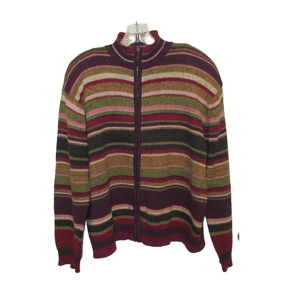 VTG Tiara International Sweater W/ XL Multicolor Striped Full Zip Shoulder Pads - Picture 1 of 5